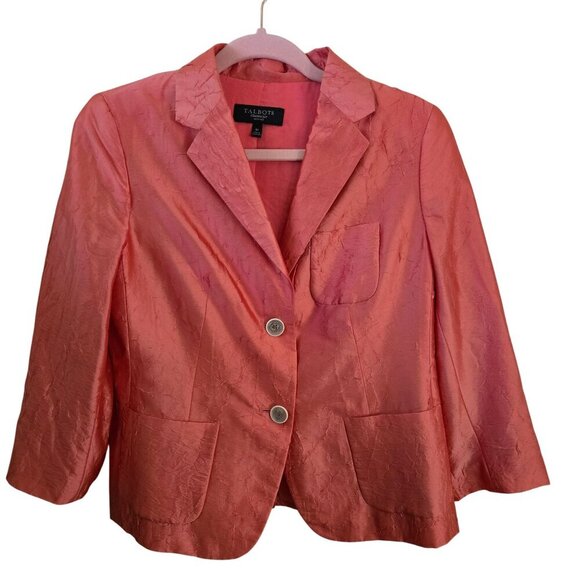 Talbots Orange Crinkle Silk Blend 2 Button Blazer Size 8p - Picture 1 of 5